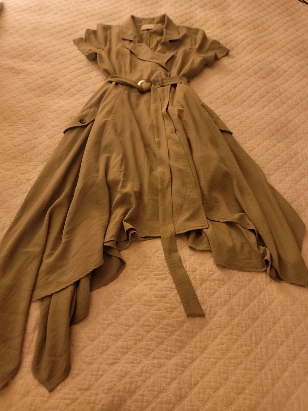 VINTAGE STYLE J.O.A. Olive Green Asymmetrical Belted Shirt Dress
